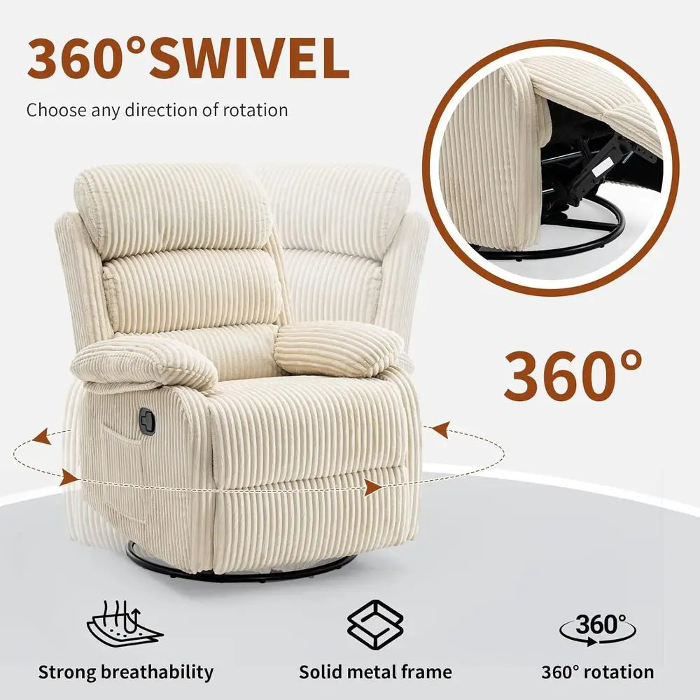 360-Degree Swivel Rocking Recliner Chair with Side Pocket for Nursery and Comfortable Velvet Upholstered Single Sofa Armchair, I