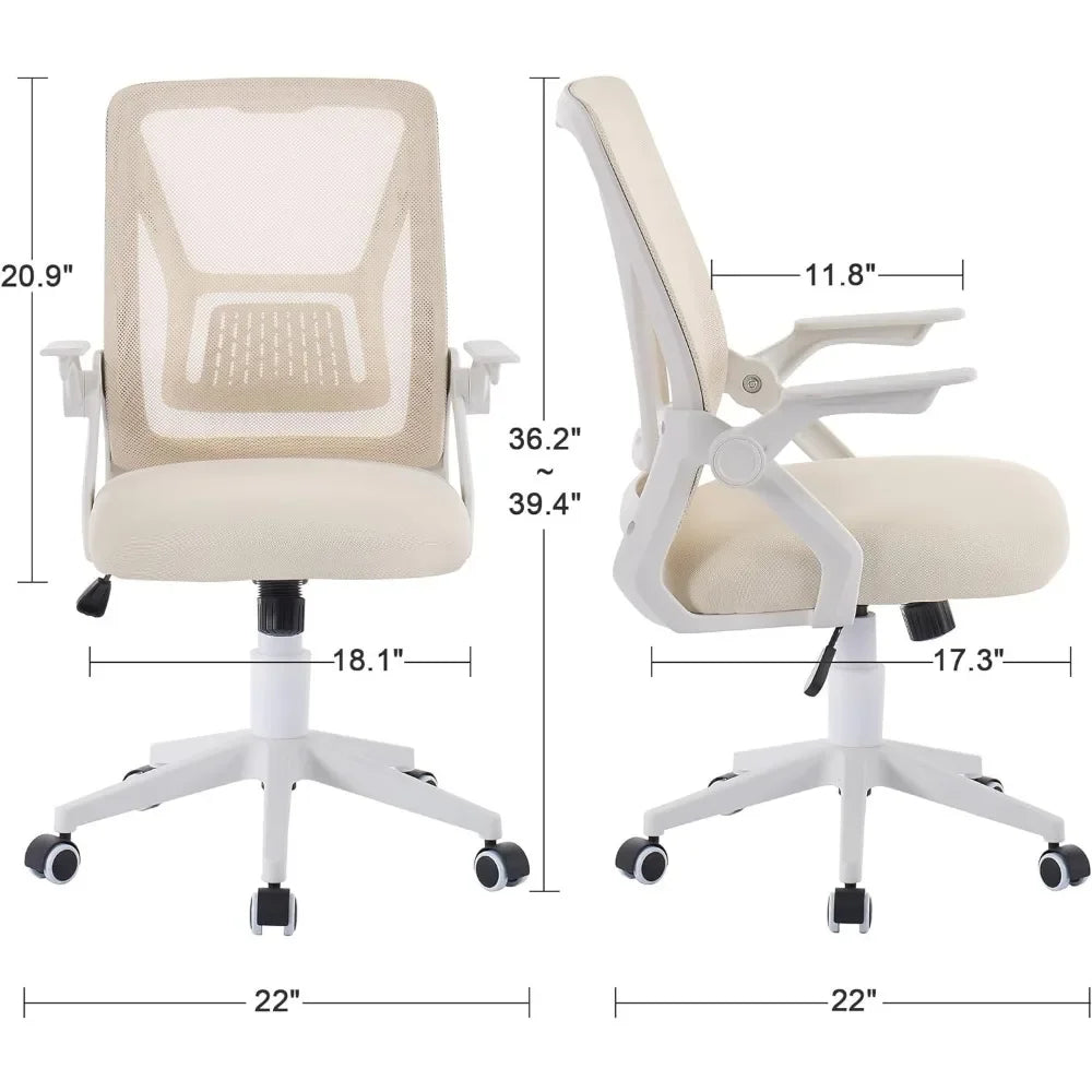Beige Desk Chair Mid-back Swivel Ergonomic Office Chair With Adjustable Arms Mesh Lumbar Support for Computer Task Work Gaming