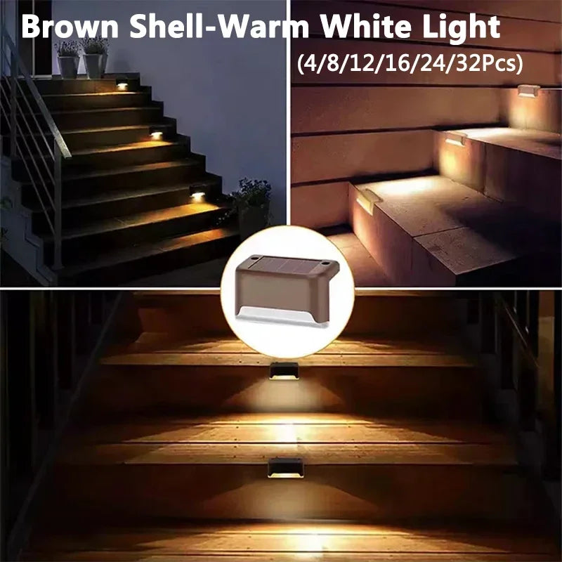32/24/16/12/8/4Pcs Solar Deck Lights Outdoor Waterproof LED Fence Lights Garden Step Lamp for Patio Stairs Railing Pathway Step