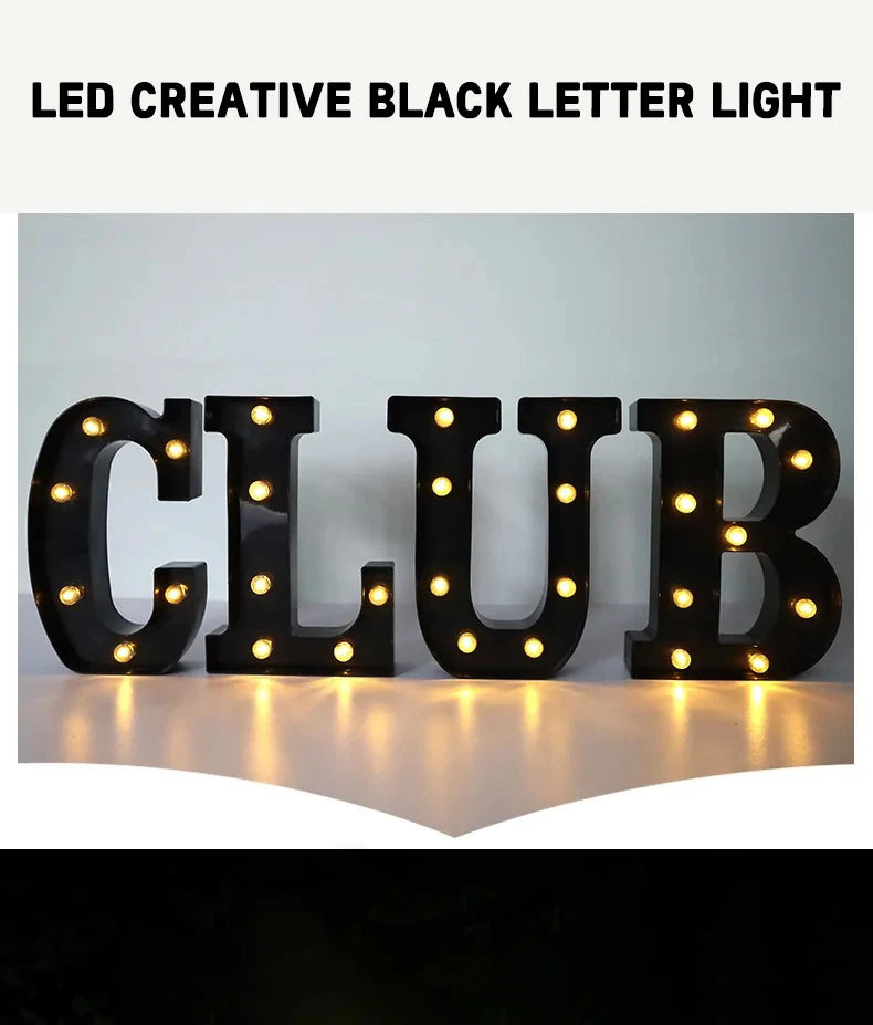 22cm Letters with Led Light Black Alphabet Letter Number Night Light Home Christmas Decoration Birthday Supplies Room Decoration