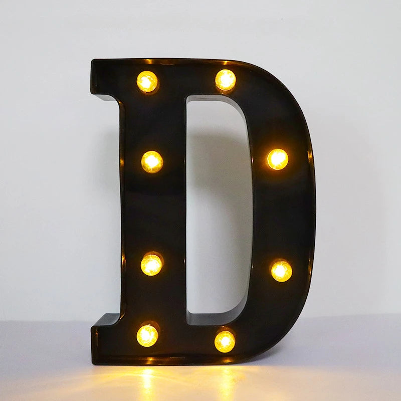 22cm Letters with Led Light Black Alphabet Letter Number Night Light Home Christmas Decoration Birthday Supplies Room Decoration