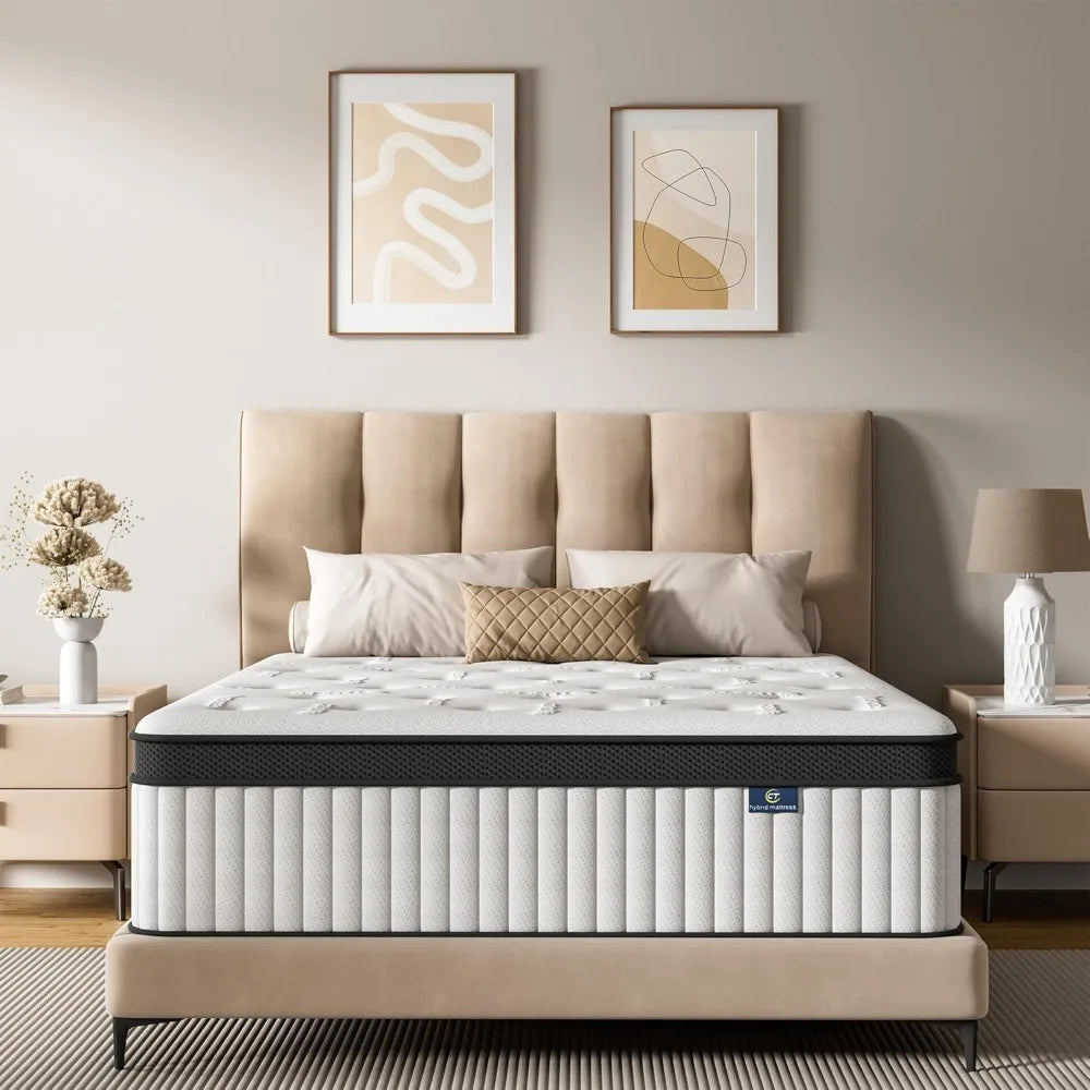 Hybrid 10-Inch Queen Mattress, Memory Foam and Pocket Coil, Breathable and Medium Firm, Fiberglass-Free