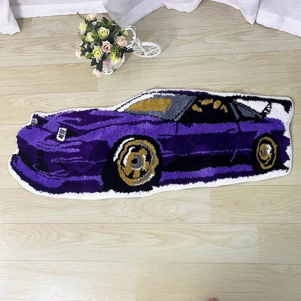 VIKAMA Cartoon Car Shaped Plush Carpet Living Room Bedroom Hallway Non Slip Wear Resistant Easy To Clean Home Decor Rug
