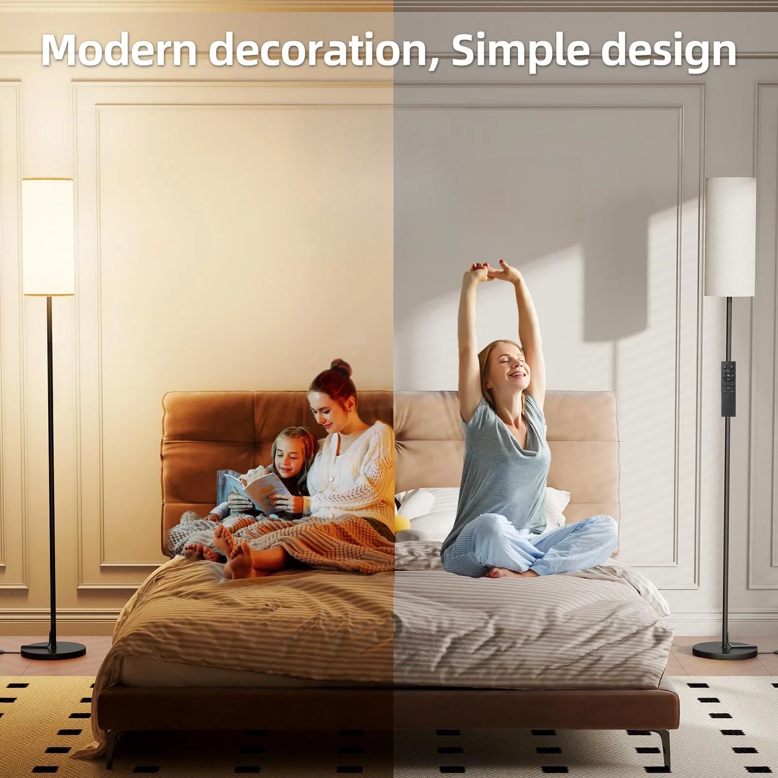 Modern Living Room Floor Lamp, Dimmable with 9W LED Bulb, 165 cm High 3 Colour Temperatures and Foot Switch, Reading Lamp