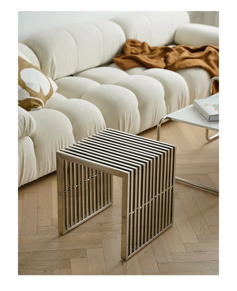 Nordic Stainless Steel Bench – Minimalist Shoe Changing Stool Ottoman