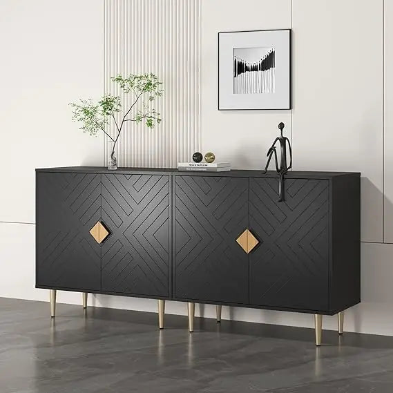 Sideboard Cabinet, 63'' Modern Buffet Cabinet with Storage Set of 2, Credenza with 4 Doors and Adjustable Shelves, Sideboard for