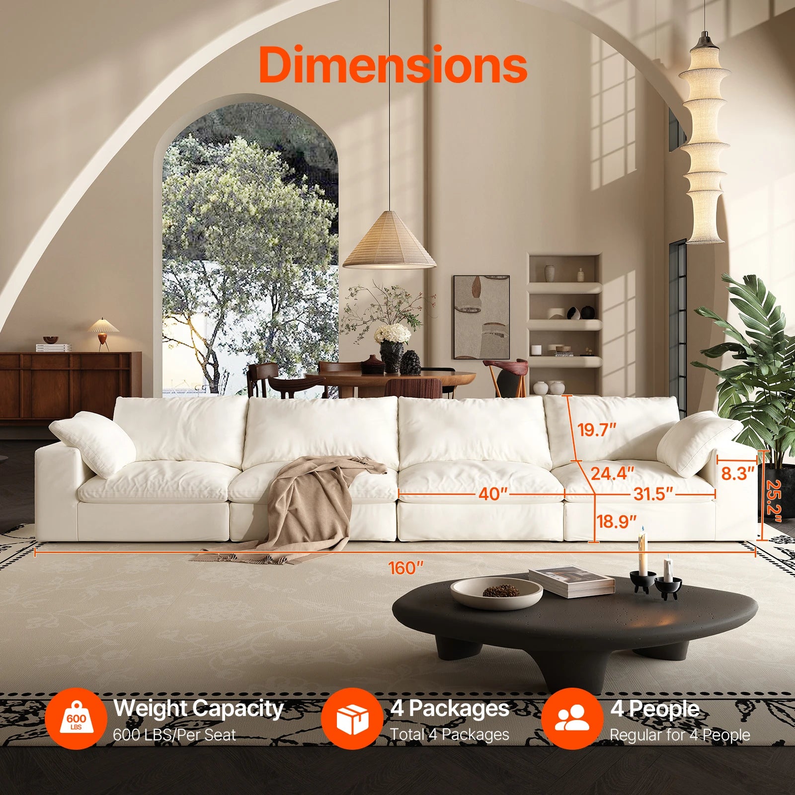 Comfy Cloud Couch 120'' Modern Sectional Sofa for Living Room Down Filled Couch with Ottoman U Shaped 5 Seater Convertible Sofa