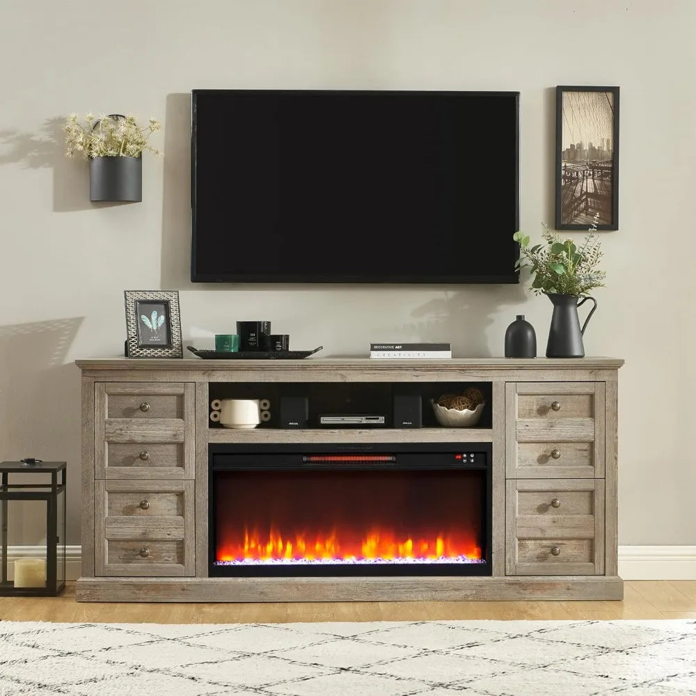 70" Fireplace TV Stand for 80" TVs | 36" Electric Fireplace Console w/ Drawer Storage | Media Center for Living/Bedroom