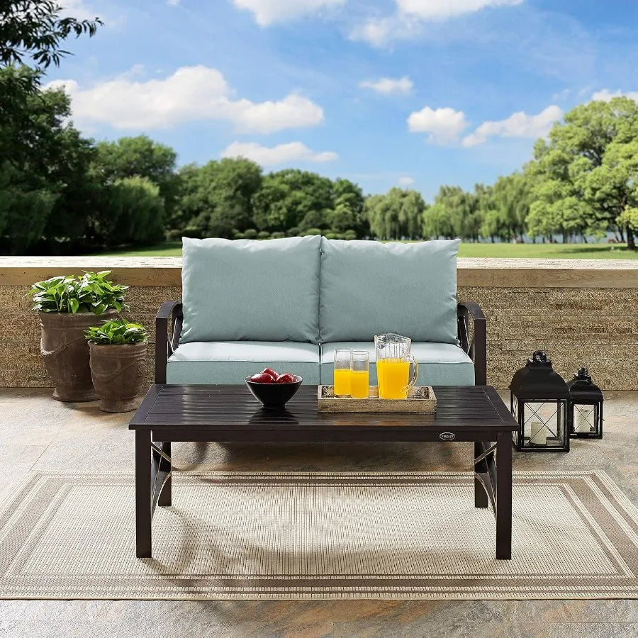 2 Piece Outdoor Coffee Table and Loveseat Patio Furniture Set for Porch Deck Oiled Bronze with Mist Cus