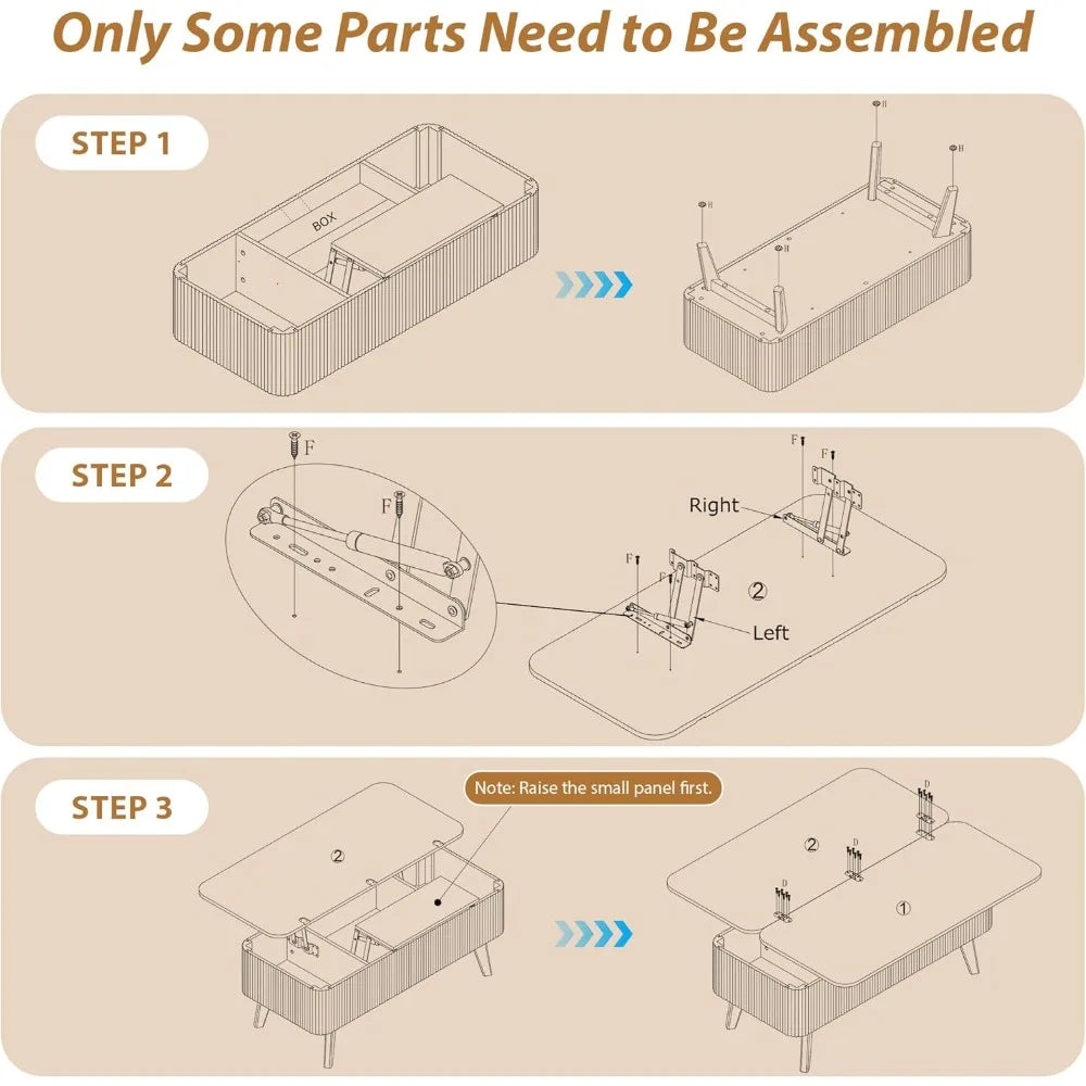 3 in 1 Lift Top Coffee Table, Fluted Convertible Coffee Tables Converts to Dining Tables, Modern Oval Wooden Center Table with S