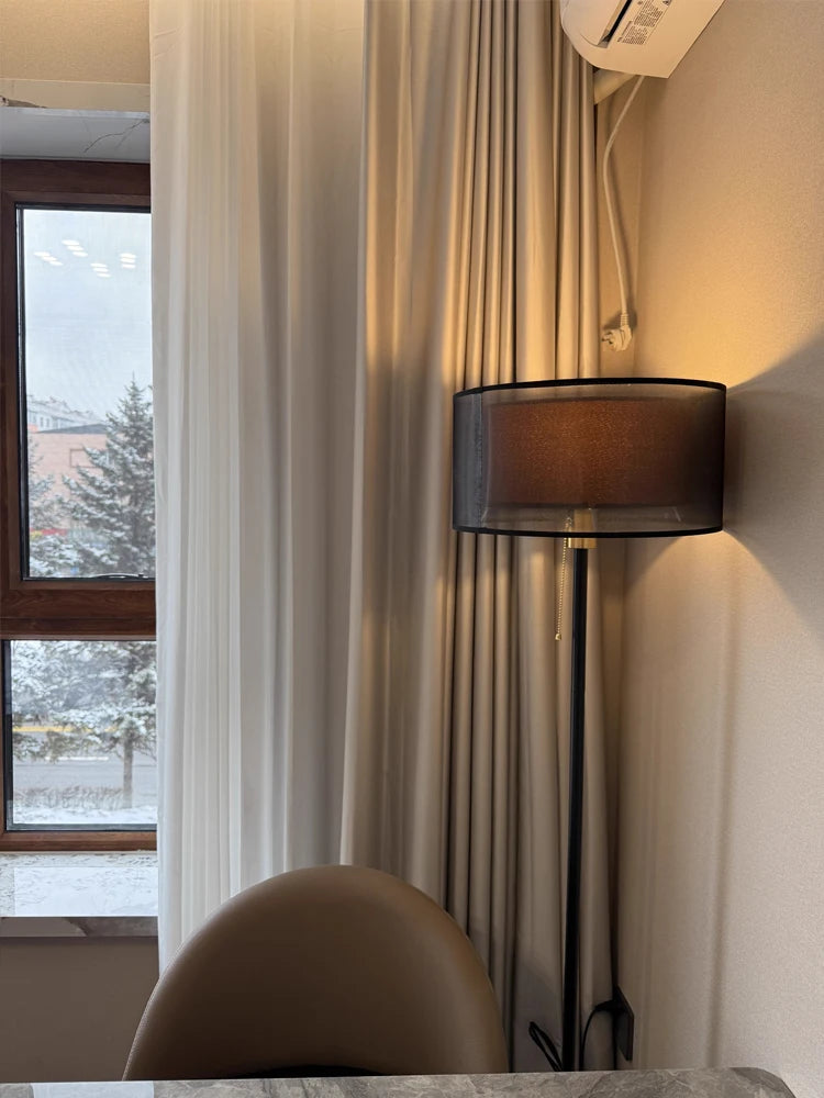 LED Modern Creative Circular White Black Fabric Lampshade Floor Lamp Living Room Bedroom Home Indoor Atmosphere Decoration Light