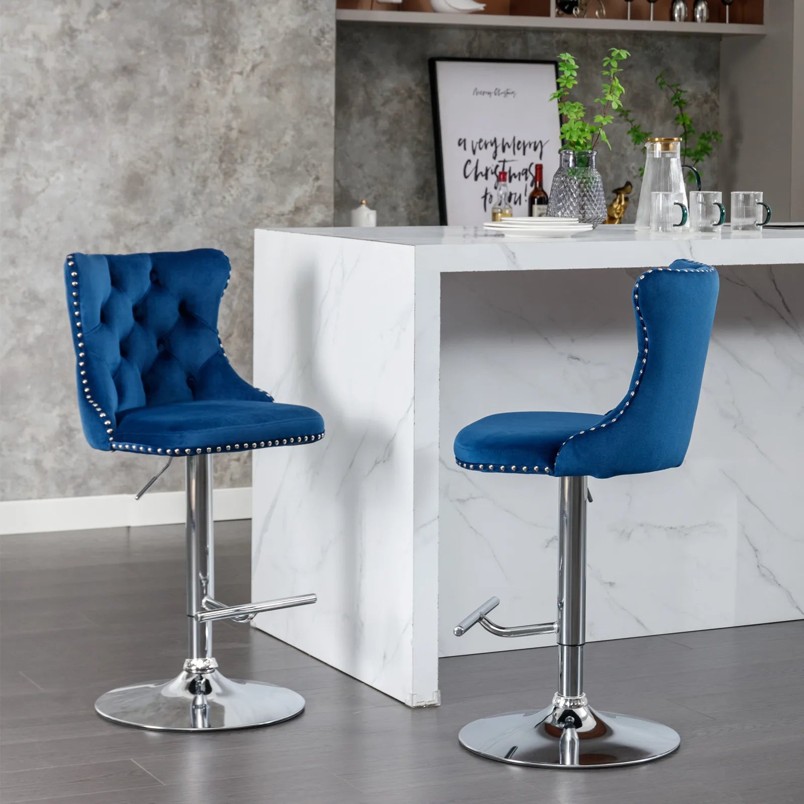 Swivel Velvet Bar Stools – Adjustable Counter-Height Chairs (Set of 2)