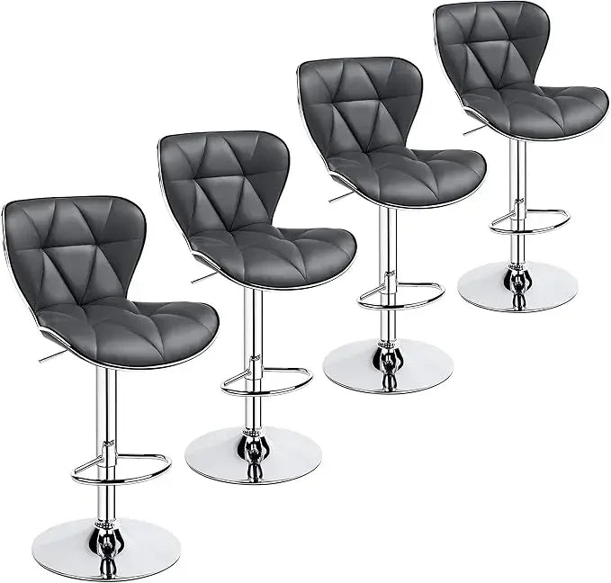 Adjustable Swivel Bar Stools – 4-Piece PU Leather Set with Shell Back