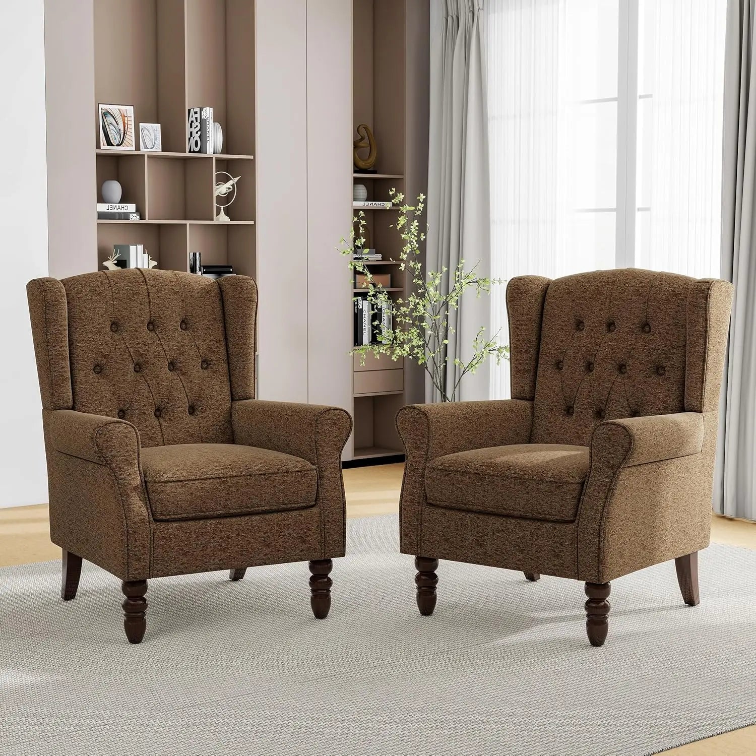 Floral Accent Chairs – Set of 2 High-Back Retro Wingback Armchairs