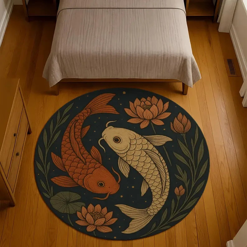 Japanese Koi Fish Round Rug Zen Living Room Living Room Bedroom Home Decoration Carpet