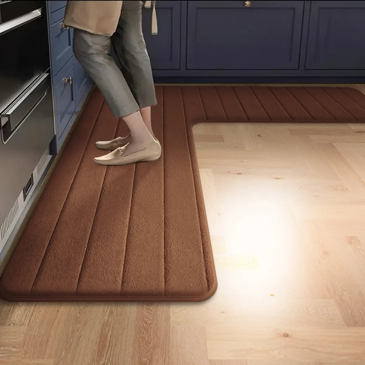 Long Striped Kitchen Floor Mat L-shaped Flannel Water Absorbent Bathroom Carpet Rug Non-slip Toilet Shower Mat Corner Doormat