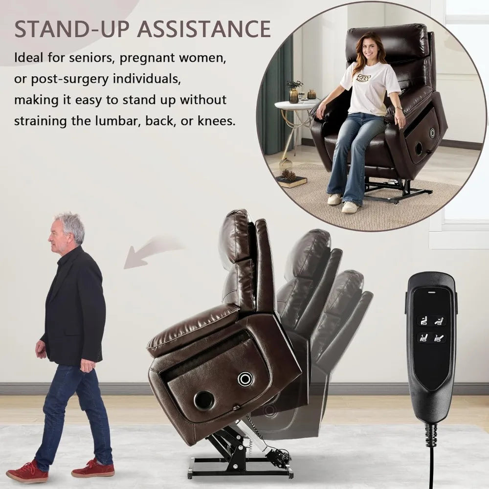 Dual Motor Power Lift Recliner Chair for Elderly Adult with Heat Massage Cup Holder - Infinite Position Lay Flat Capability