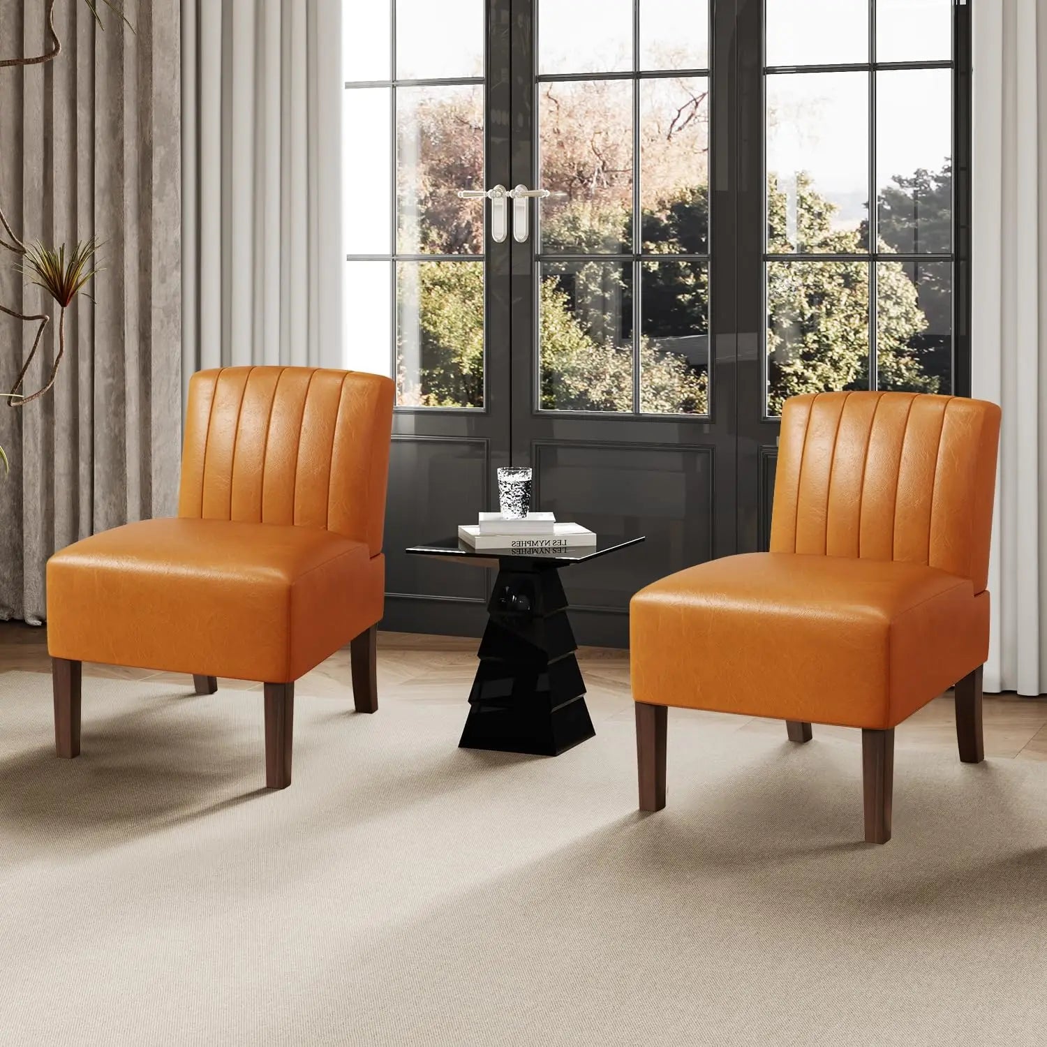 Modern Slipper Accent Chairs – Set of 2 Upholstered Chairs in Black