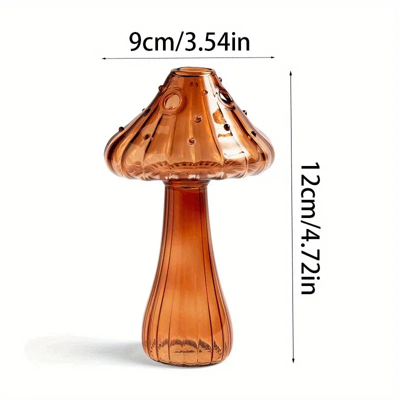 Glass Colorful Mushroom Vase Nordic Style Indoor Home Decor Hydroponic Plant Flower Arrangement Ornament Room Desktop Decoration