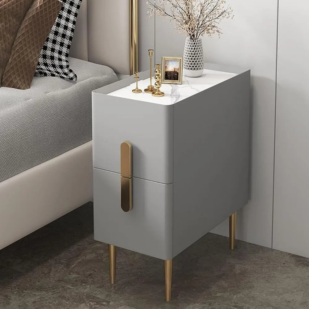 Contemporary 2-Drawer Nightstand, Compact Side Table, Elevated Coffee Table, Metal-Legged Bedside Table with Light-Tone Finish