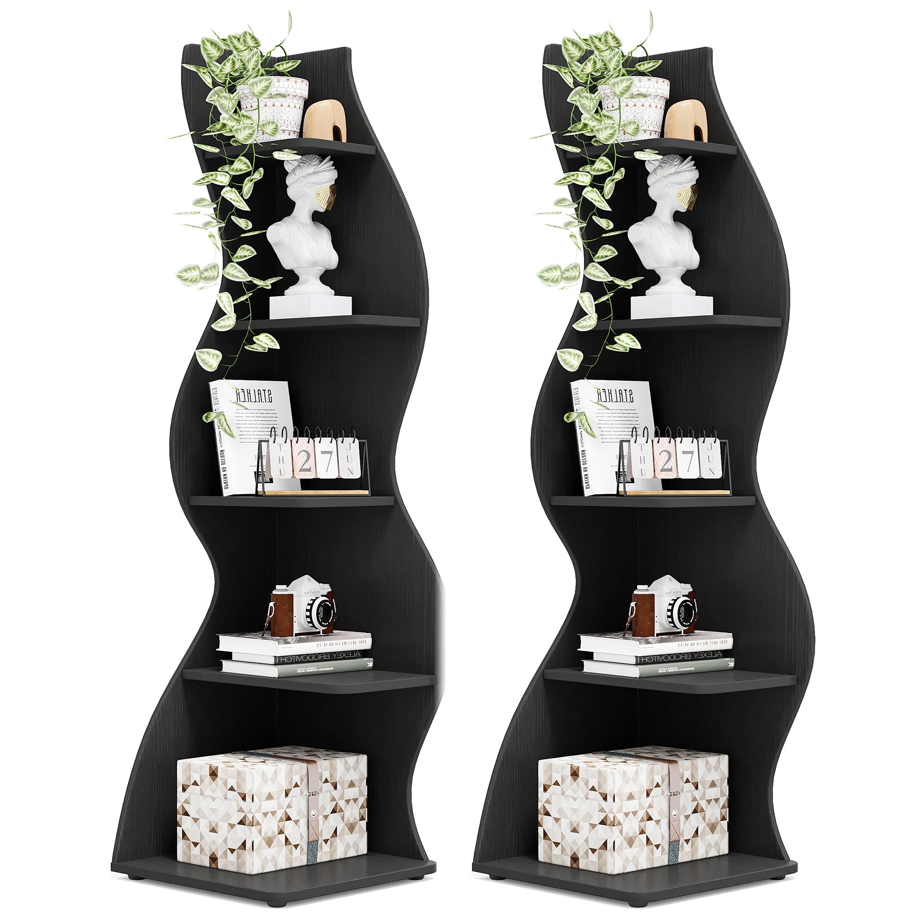 Tribesigns Modern 5-Tier Corner Bookshelf – Wall Corner Storage Rack & Plant Stand