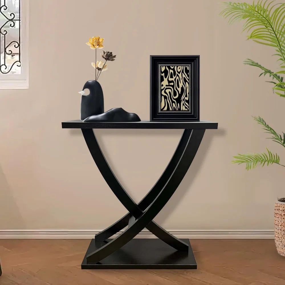31" Small Console Table Wood Narrow Entryway Table with Curved Intersecting Legs