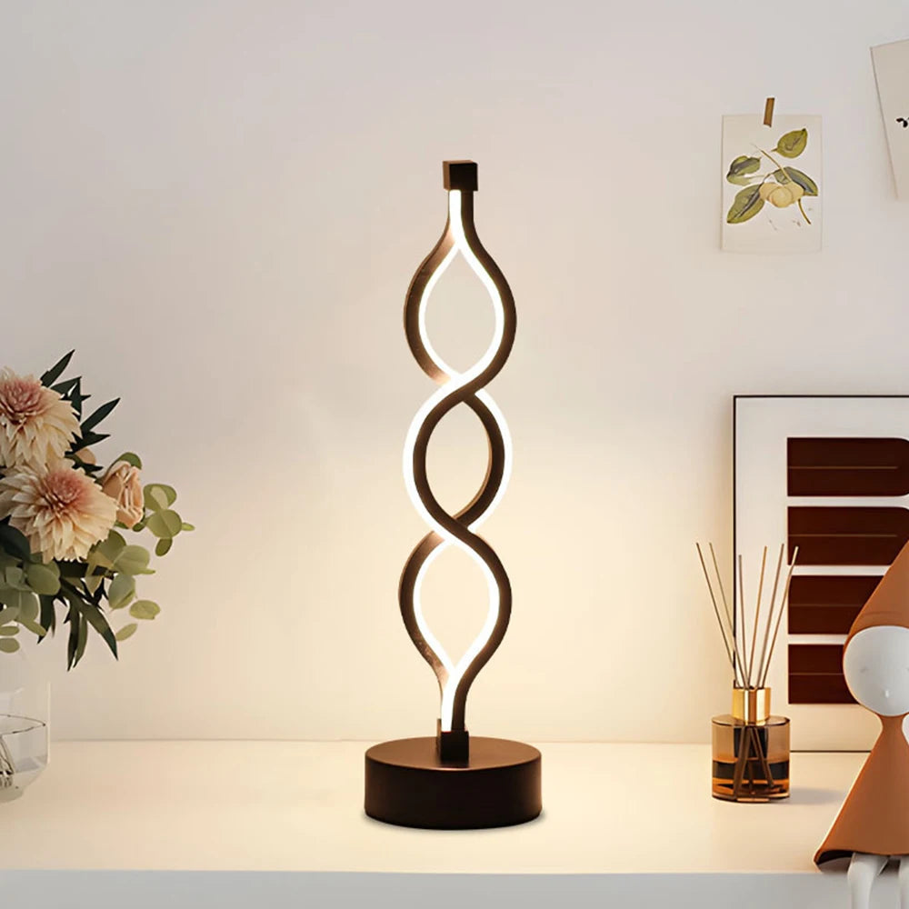 LED Spiral Table Lamp Tricolor Adjustable Brightness Creative Room Decoration Light USB Powered Eye-protection Lamp