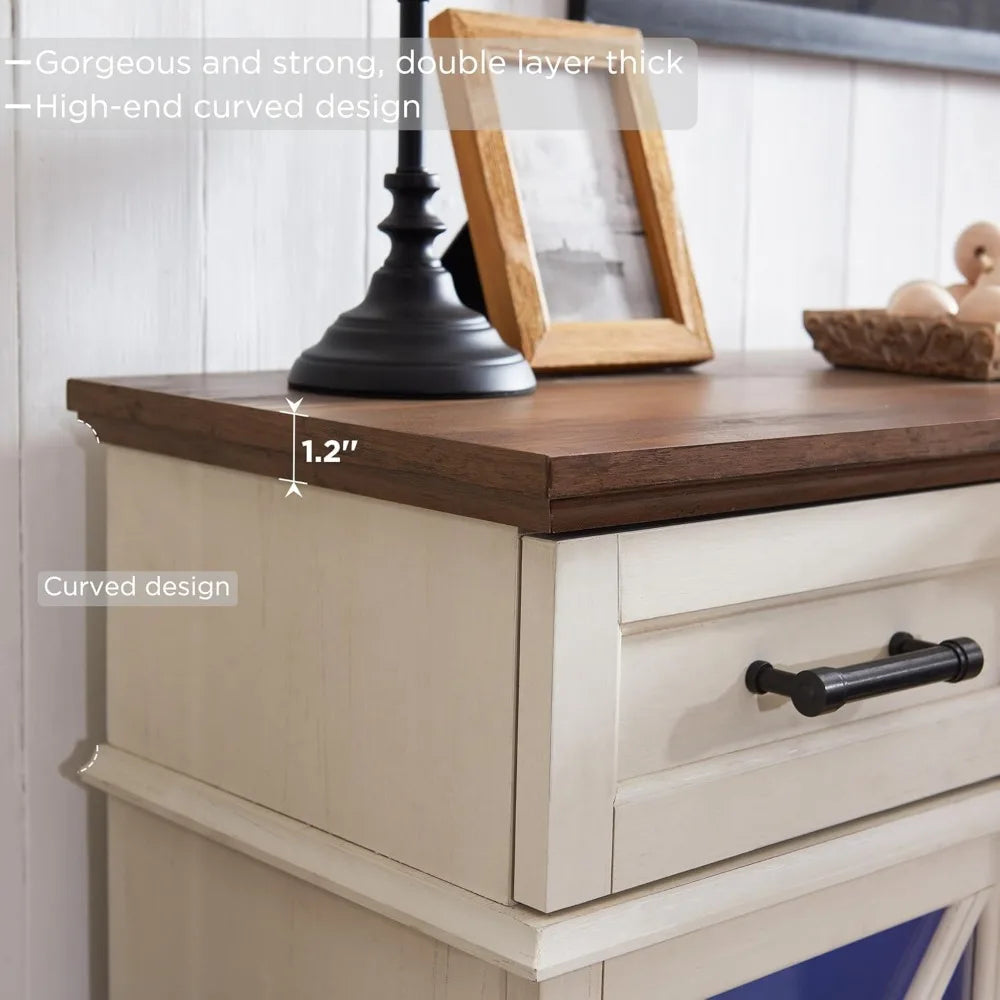 3-Sided Glass Farmhouse Electric Fireplace TV Stand for TVs up to 80'', Highboy Entertainment Center with Glass Door Storage Ca