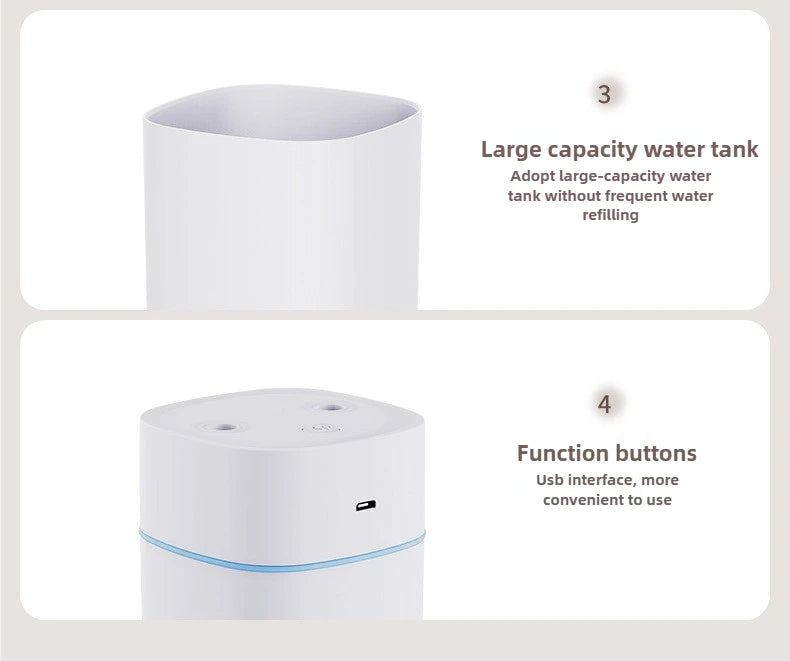 600ML Luminous Air Humidifier Double Spray Port Essential Oil Aromatherapy Humificador Cool Mist Maker Purify for Home Office