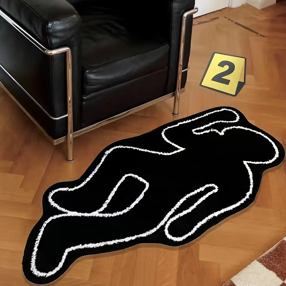 VIKAMA Plush Humanoid Area Rug Black Creative Shadow Motif Carpet for Living Room Bedroom Washable Floor Mat Home Decor Doormat