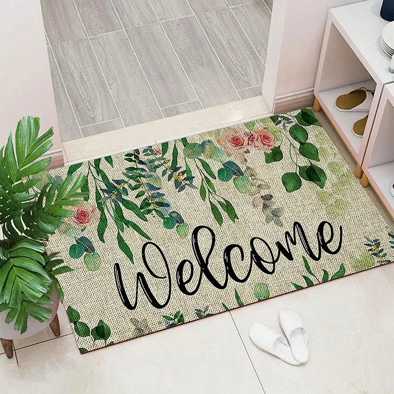 Welcome Inspired Patterned Door Mat Artistic Elegant Print Mat Non Slip Floor Mat For Entryway Doorstep Home Decor