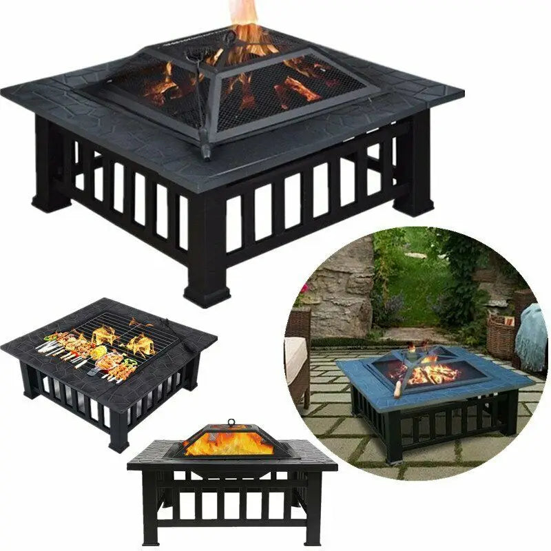32'' Outdoor Fire Pit,Fireplaces,Wood Burning BBQ Table,Patio Garden Camping Stove with Stainless Steel Grill