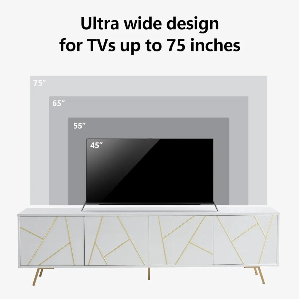 Mid Century Modern TV Stand for 75" TV, Wood Entertainment Center with Storage Cabinet, Media TV Console with Adjustable Shelves