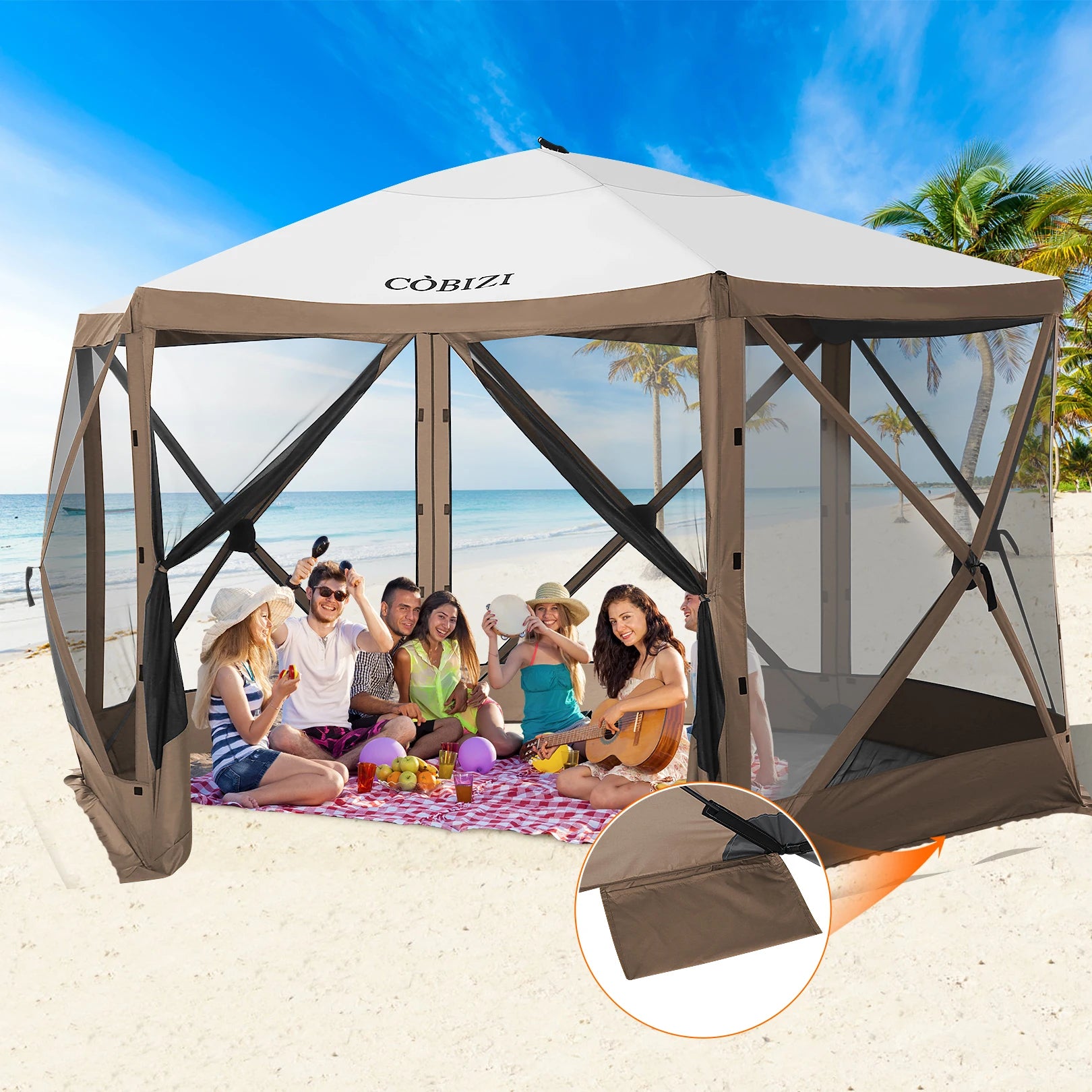 12x12ft Pop up Gazebo Screen House Tent with Mosquito Netting, 6 Sided Pop-up Canopy Shelter Tent Easy-Set Portable Gazebo