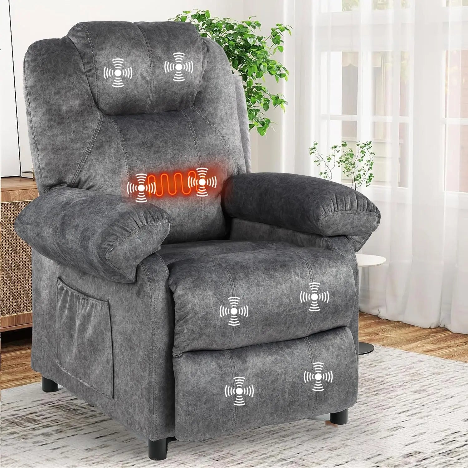 Massage Recliner Chair with Heat,Overstuffed Fabric Recliner Chairs with Heating,Small Recliner for Living Room Bedroom, Manual