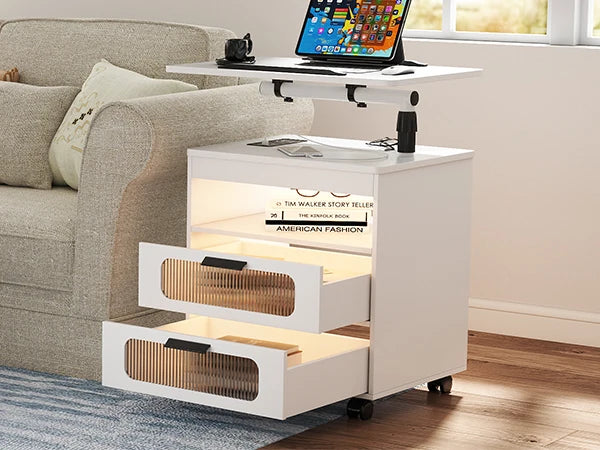 Nightstand with Wireless Charging Station, LED Nightstand Has Adjustable Rotary Workstation,Smart Night Stand
