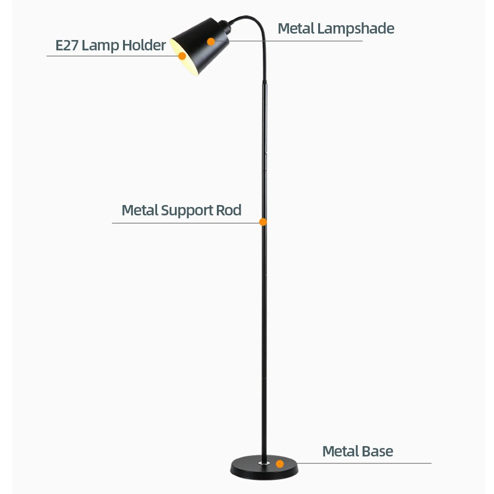 LED Floor Lamp For Living Room Adjustable Gooseneck Stand Light Dimmable Indoor Office Study Bedroom Standing Reading Light