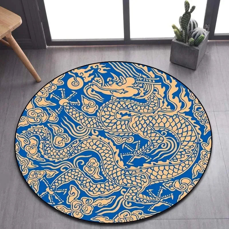 Cartoon 3D dragon pattern round carpet, suitable for living room bedroom sofa game room decoration carpet, non-slip floor mat