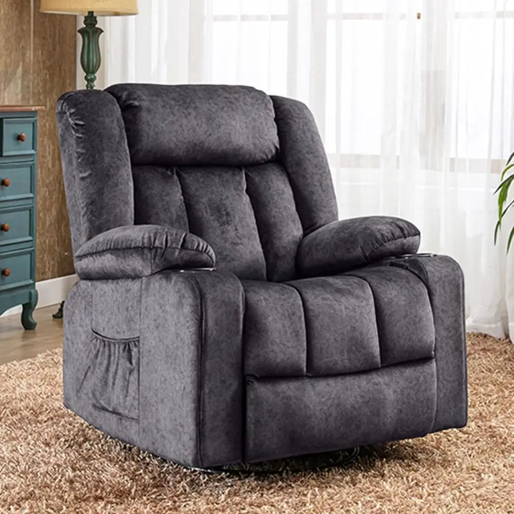 360 Degree Swivel Rocking Recliner Chairs with Cup Holders, Upholstered Fabric for Adults, Manual Recline Single Sofa for Living