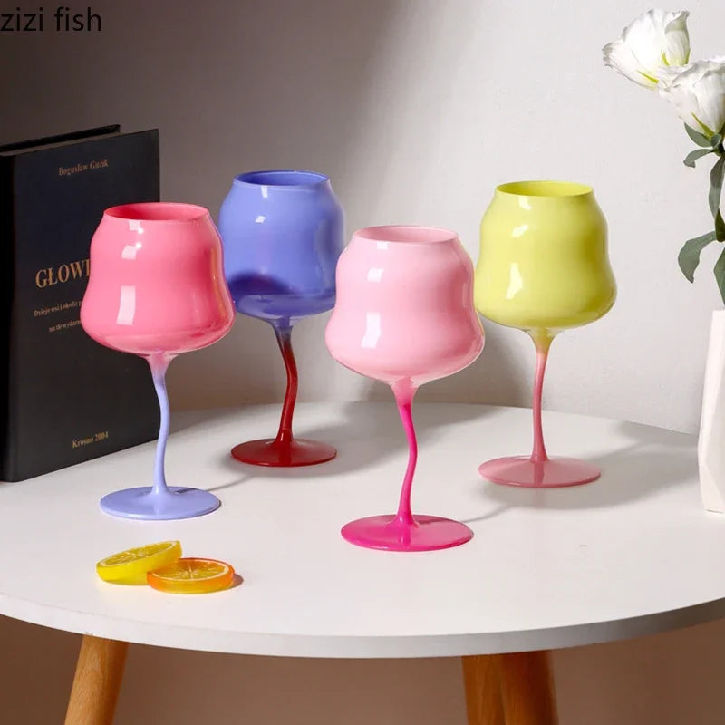 Cream Style High Footed Glass Cup Creative Colored Red Wine Glass Wine Glass Cocktail Glasses Liquor Container Home Drink Ware