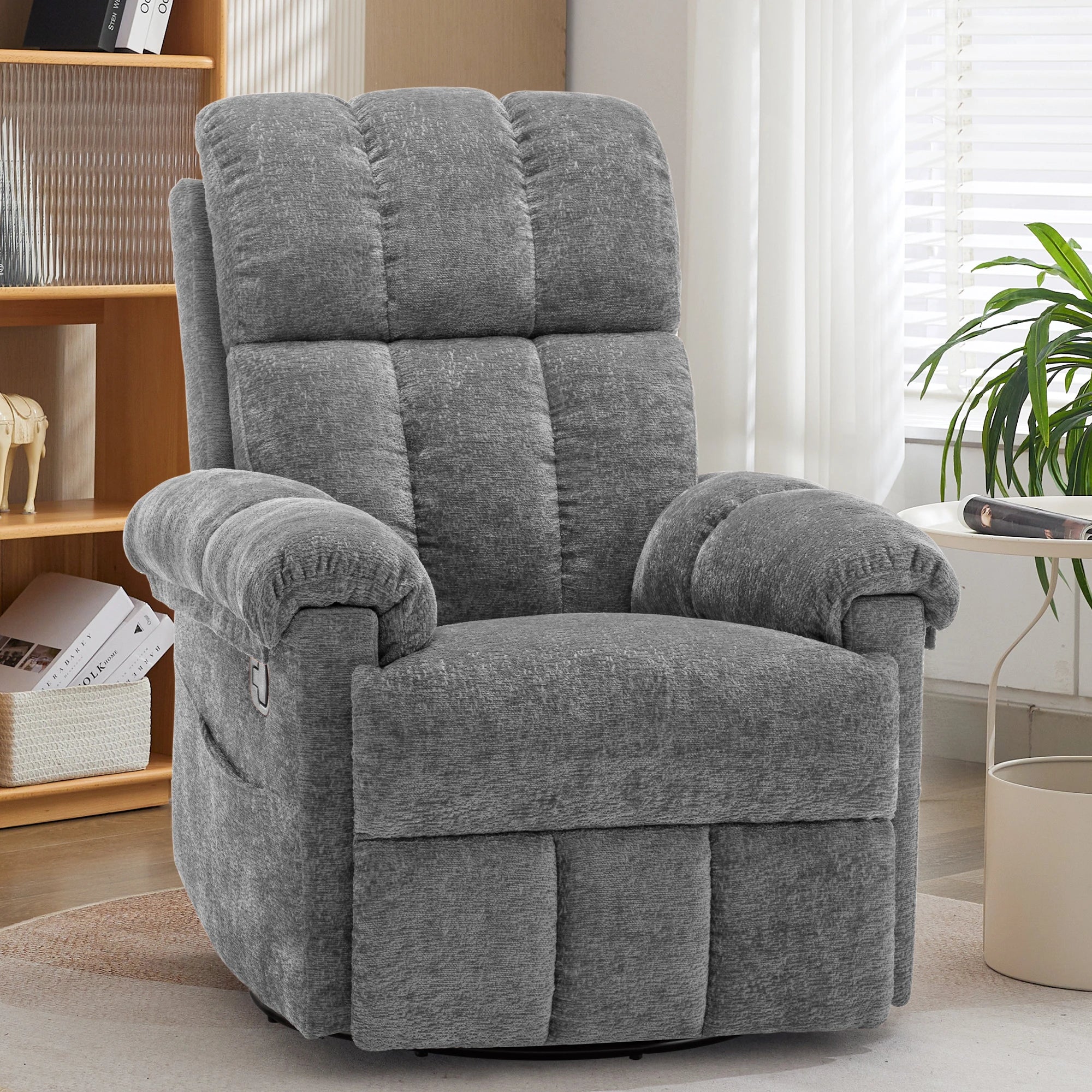 Korser Swivel Rocker Recliner Chair with Side Pockets Small Recliner for Small Spaces for Living Room, Nursery, Chenille