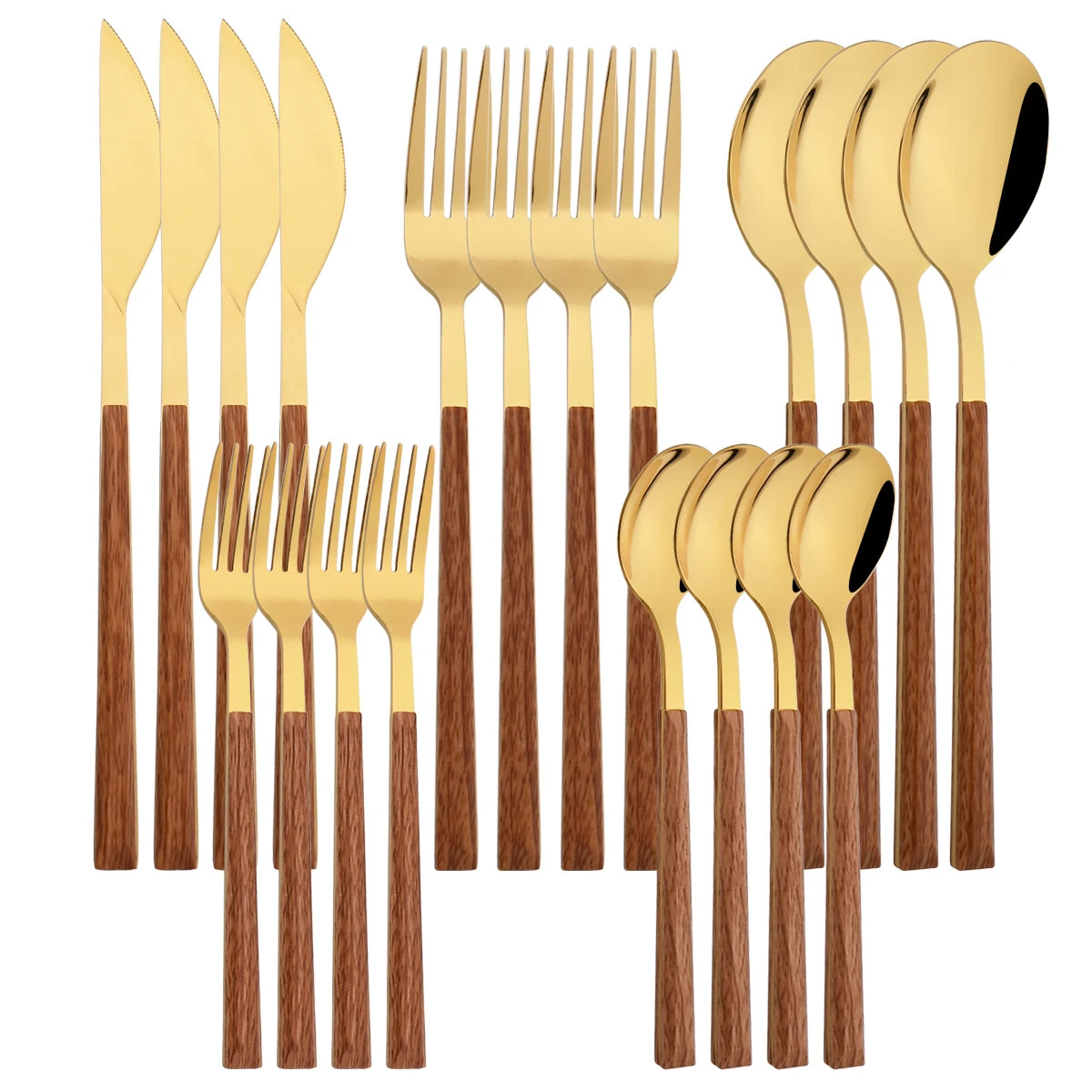 20Pcs Creative Rose Tableware Imitation Wood Handle Cutlery Set Knife Dessert Fork Spoon Dinnerware Set Stainless Steel Flatware