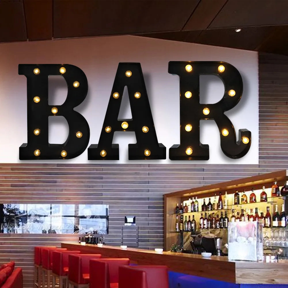 22cm Letters with Led Light Black Alphabet Letter Number Night Light Home Christmas Decoration Birthday Supplies Room Decoration