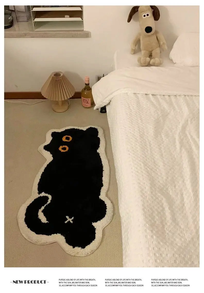 VIKAMA Black Cat Rug Cute Imitation Cashmere Family Bedroom Bed Blanket Door Mat Cartoon Living Room Coffee Table Mat