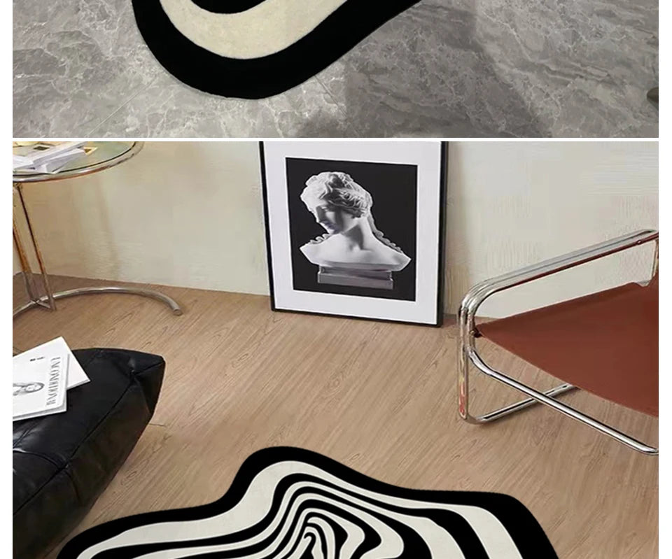 VIKAMA Trendy Creative Irregular Black And White Abstract Carpet For Living Room Coffee Table And Floor Mat Home Decoration