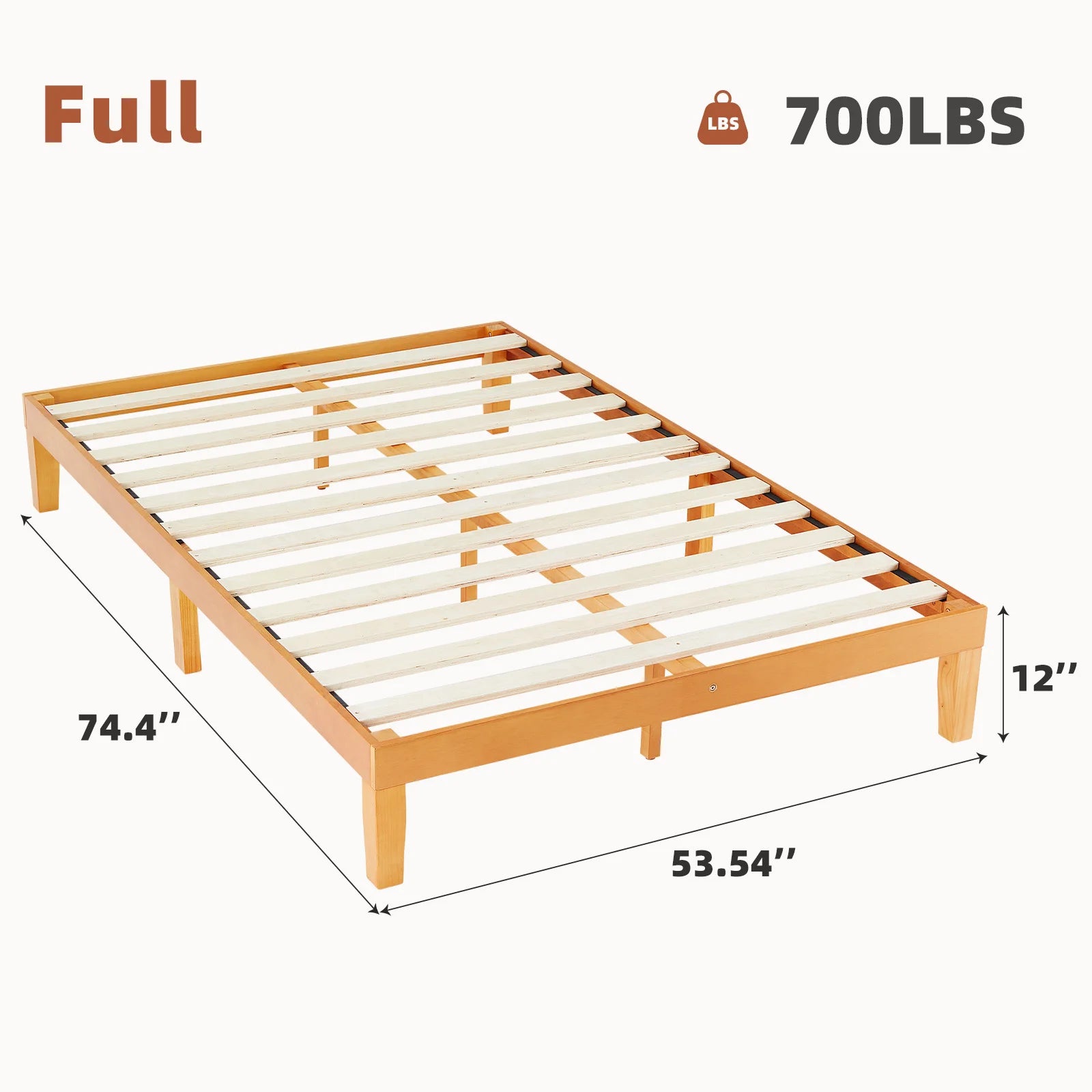 Solid Wood Bed Frame – Multiple Sizes Available with Sturdy Wood Slat Support