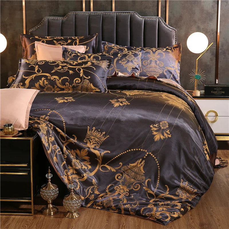 Luxury Satin Jacquard Single Double Duvet Cover Set High End European Wedding King Size Bedding Set Queen Size Quilt Cover Set