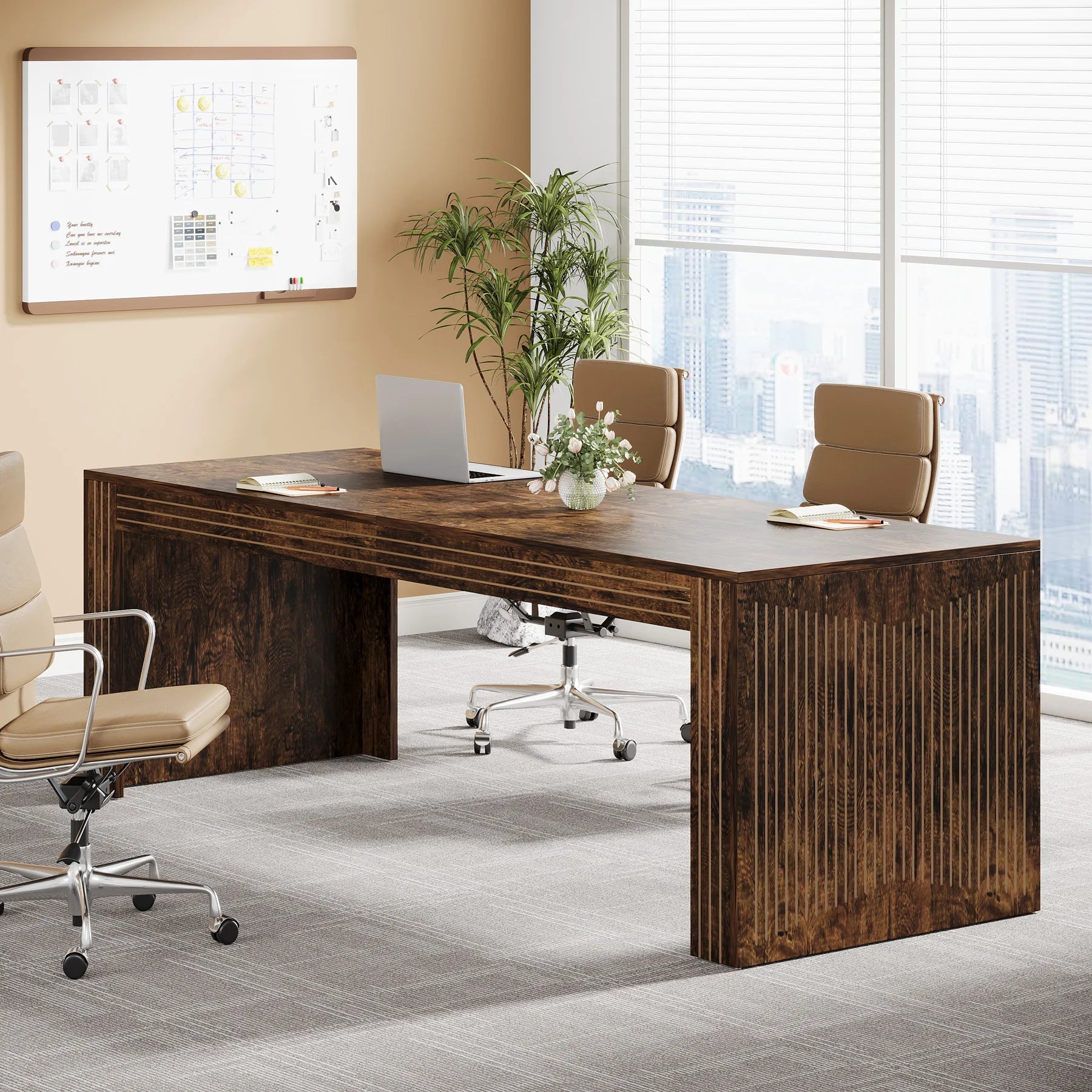 Tribesigns 79-Inch Extra Long Desk, Two Person Double Desk for Home Office, Wooden Long Computer Desk Writing Table for Office