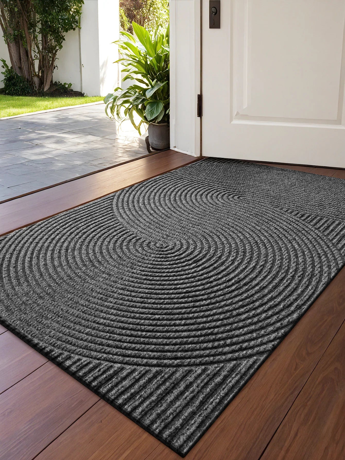 3D Groove Outdoor Doormat, TPR Anti-Slip Floor Mat, Dustproof Wear-Resistant Polyester Rug for Porch, Home Entrance Decor