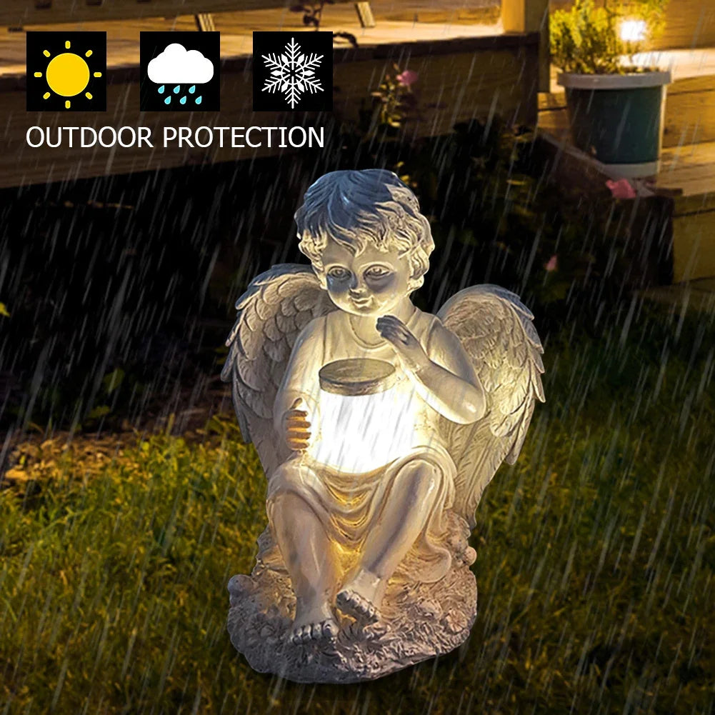 Resin 3D Angel Statue Artwork Garden Ornament Solar Lamp Decorative Angel Sculptures Christmas Gifts Home Decor for Outdoor Yard